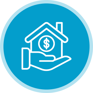 Hand holding house with dollar symbol.